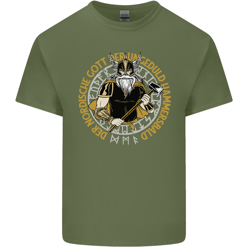 A Viking Man Mens Cotton T-Shirt Tee Top Military Green