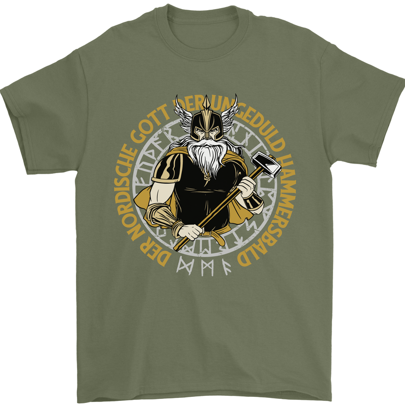 A Viking Man Mens T-Shirt 100% Cotton Military Green