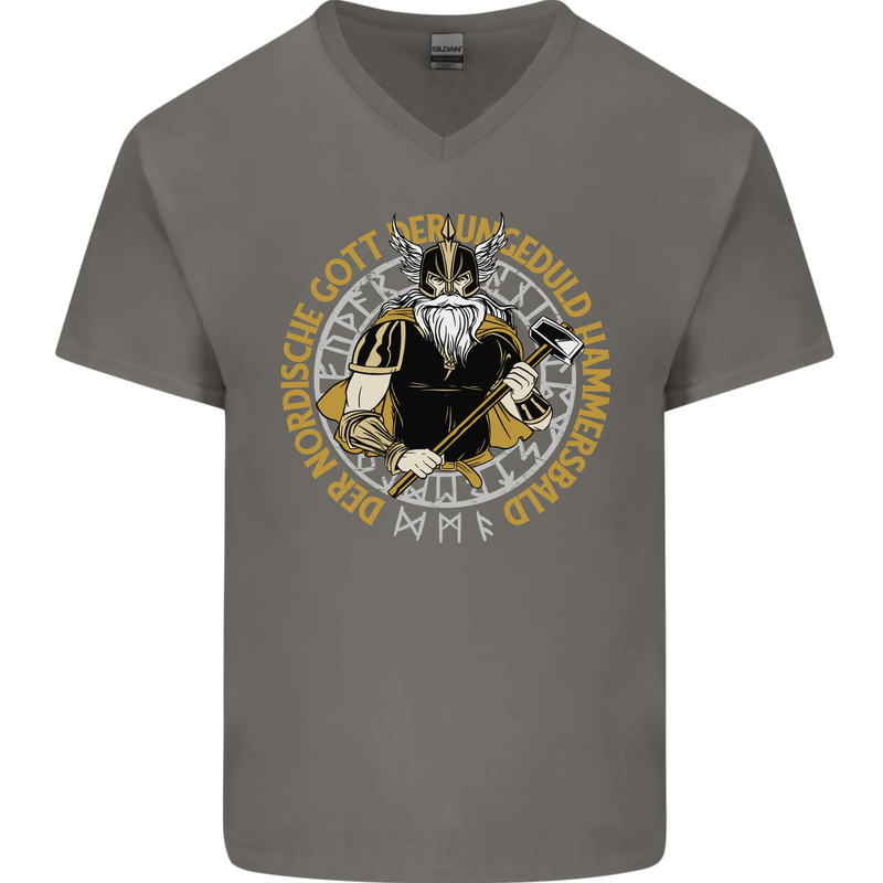 A Viking Man Mens V-Neck Cotton T-Shirt Charcoal