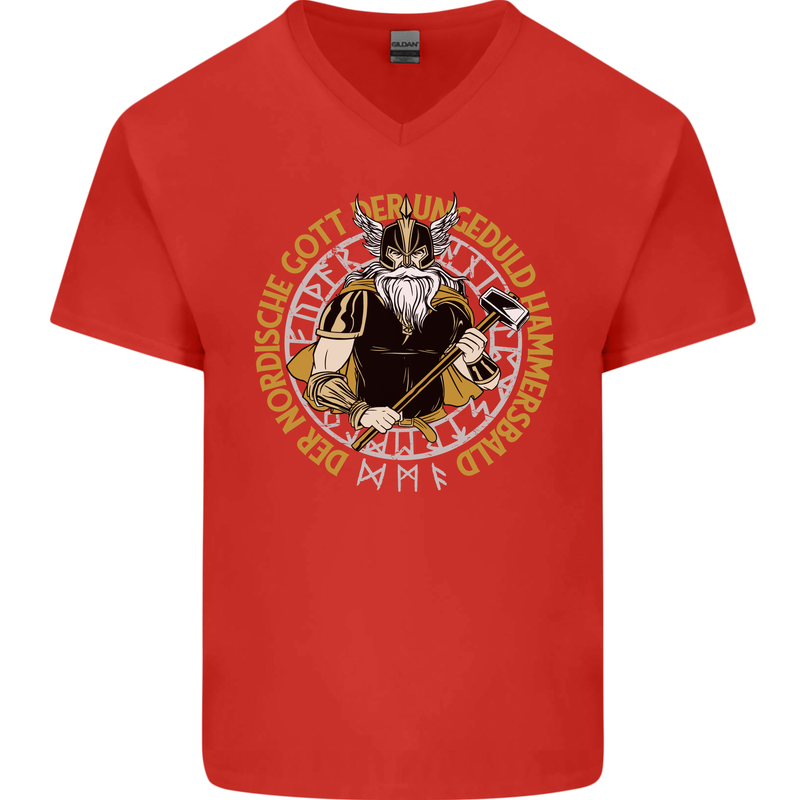 A Viking Man Mens V-Neck Cotton T-Shirt Red