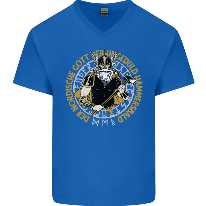 A Viking Man Mens V-Neck Cotton T-Shirt Royal Blue