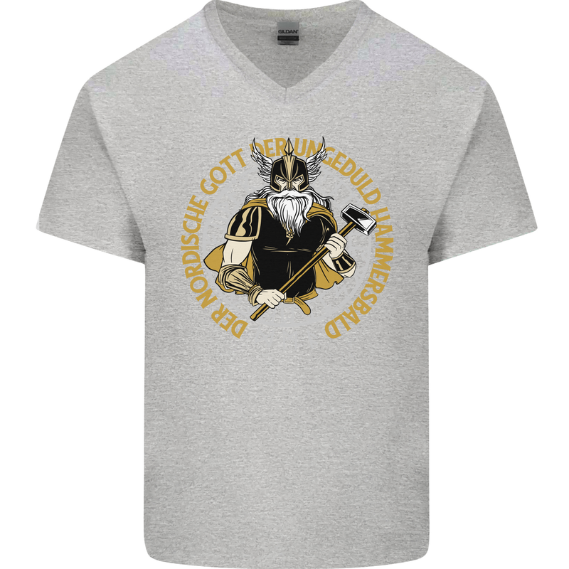 A Viking Man Mens V-Neck Cotton T-Shirt Sports Grey