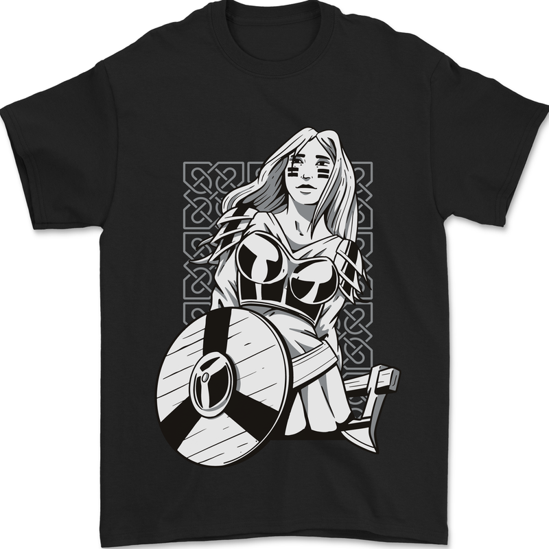 A Viking Shield Maiden Warrior Mens T-Shirt 100% Cotton Black