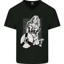 A Viking Shield Maiden Warrior Mens V-Neck Cotton T-Shirt Black