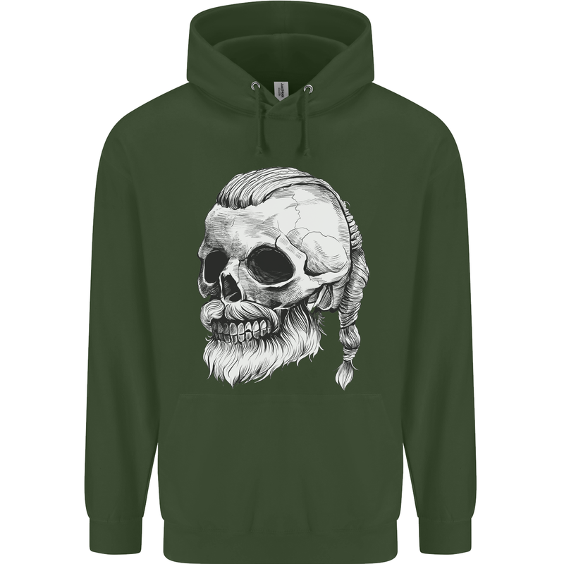 A Viking Skull Mens 80% Cotton Hoodie Forest Green