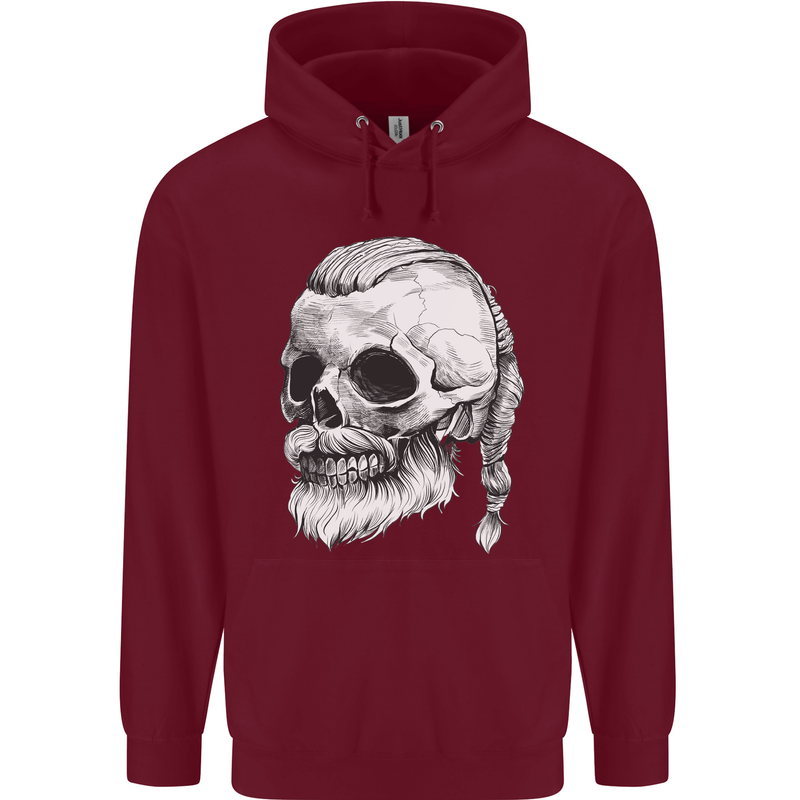 A Viking Skull Mens 80% Cotton Hoodie Maroon
