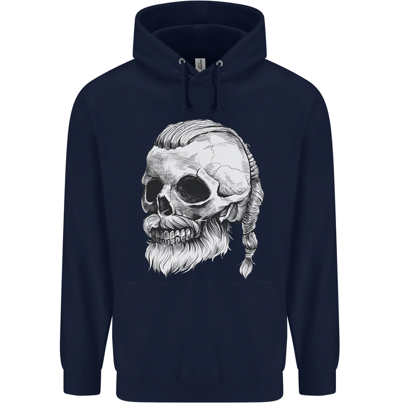 A Viking Skull Mens 80% Cotton Hoodie Navy Blue