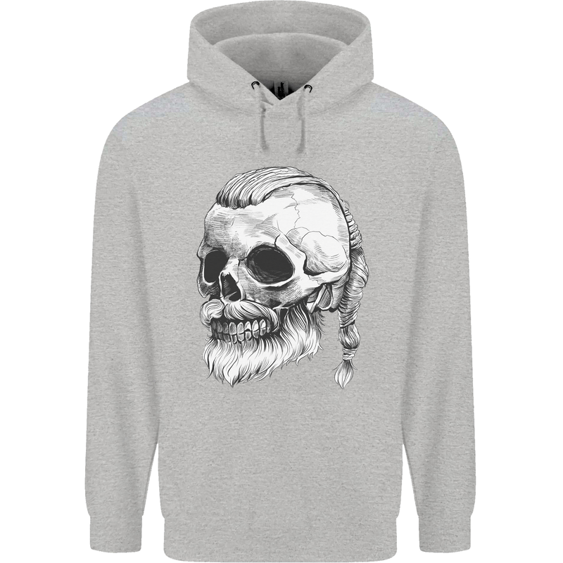 A Viking Skull Mens 80% Cotton Hoodie Sports Grey