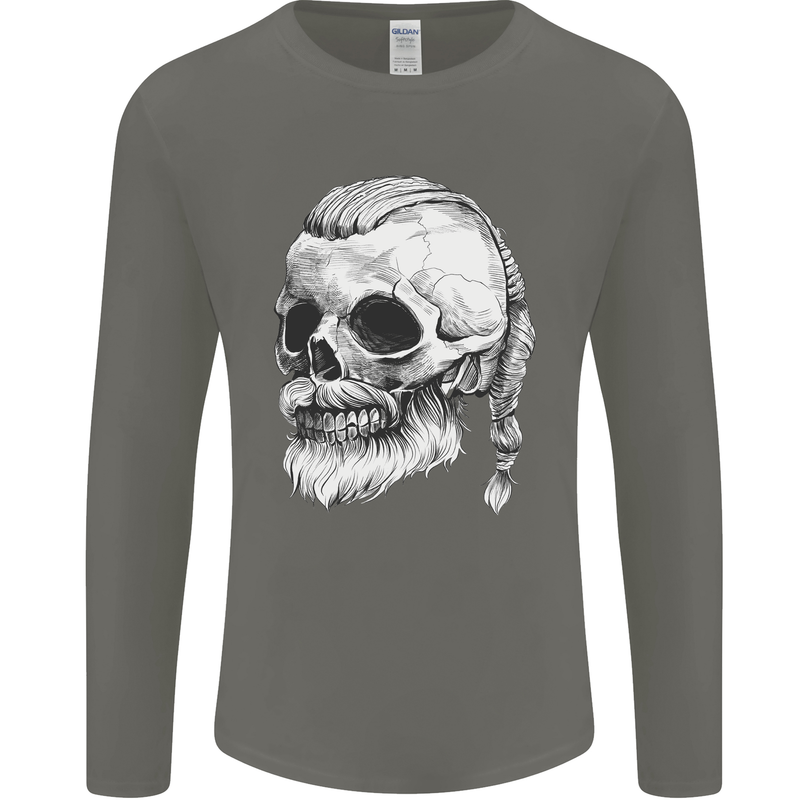A Viking Skull Mens Long Sleeve T-Shirt Charcoal