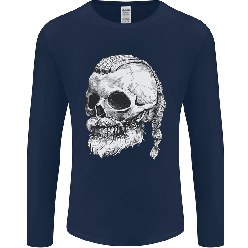 A Viking Skull Mens Long Sleeve T-Shirt Navy Blue