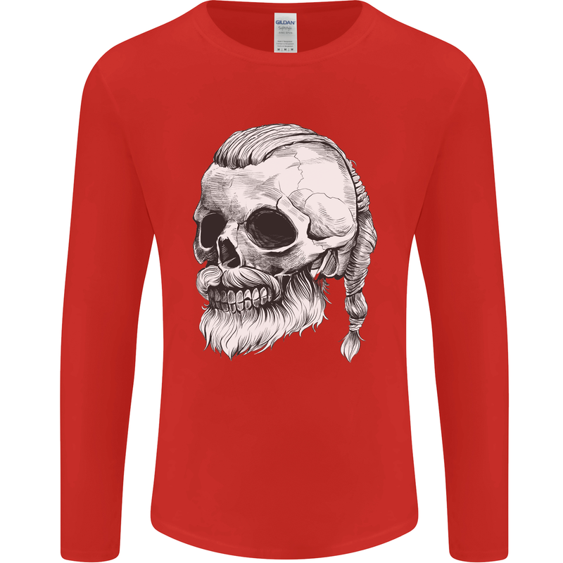 A Viking Skull Mens Long Sleeve T-Shirt Red