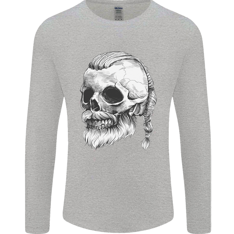 A Viking Skull Mens Long Sleeve T-Shirt Sports Grey