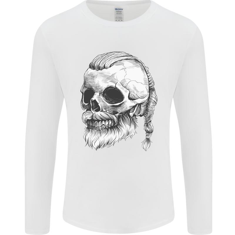 A Viking Skull Mens Long Sleeve T-Shirt White