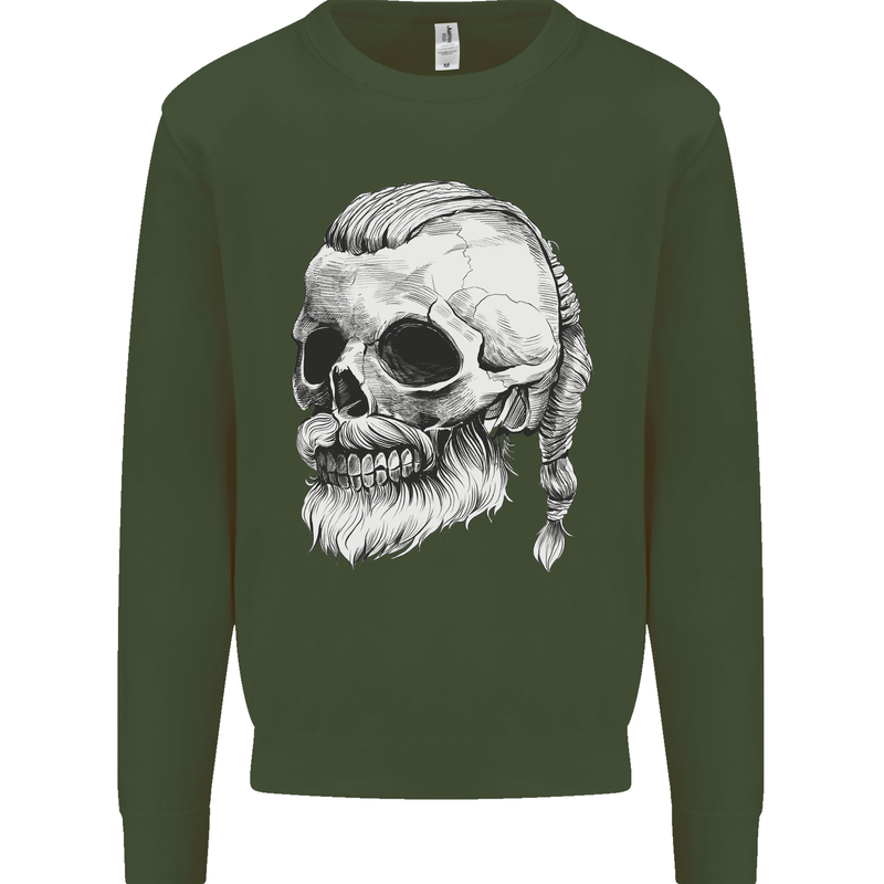 A Viking Skull Mens Sweatshirt Jumper Forest Green