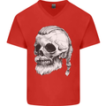 A Viking Skull Mens V-Neck Cotton T-Shirt Red