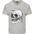 A Viking Skull Mens V-Neck Cotton T-Shirt Sports Grey