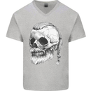 A Viking Skull Mens V-Neck Cotton T-Shirt Sports Grey