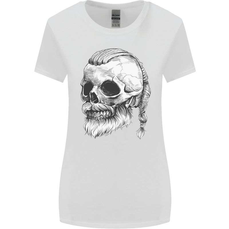 A Viking Skull Womens Wider Cut T-Shirt White