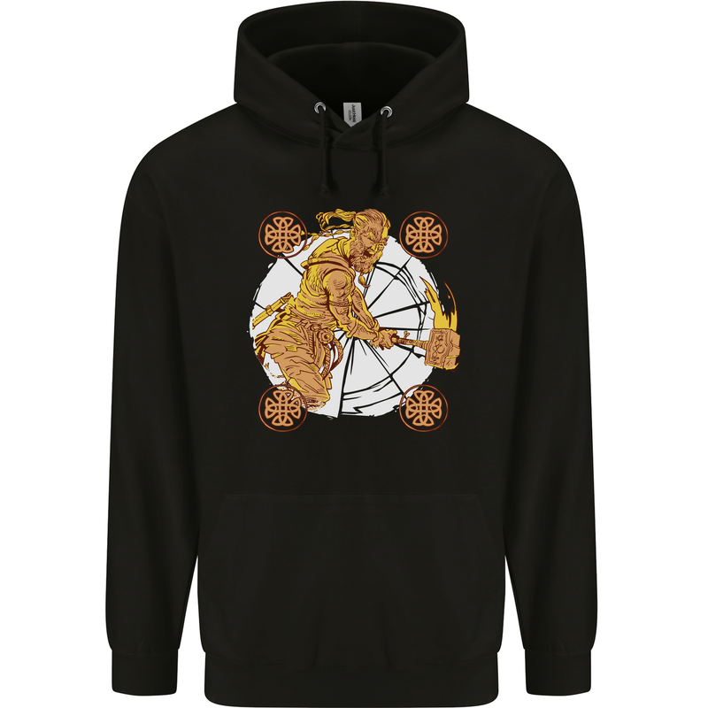 A Viking With a Hammer Thor Tribal Valhalla Childrens Kids Hoodie Black
