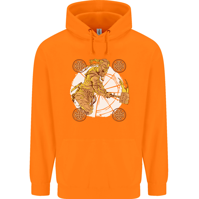 A Viking With a Hammer Thor Tribal Valhalla Childrens Kids Hoodie Orange