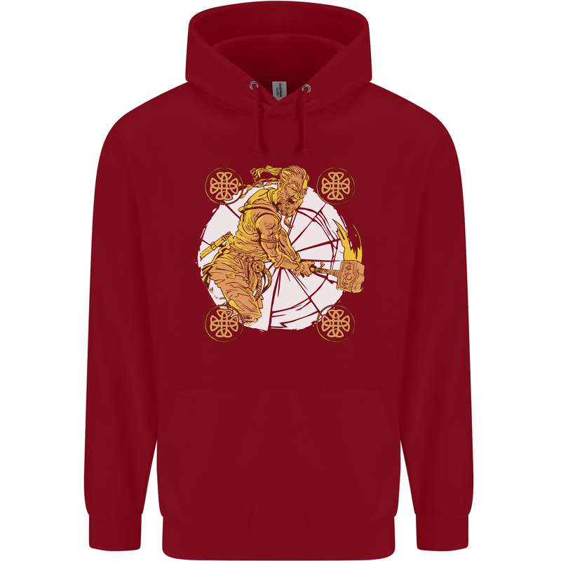 A Viking With a Hammer Thor Tribal Valhalla Childrens Kids Hoodie Red