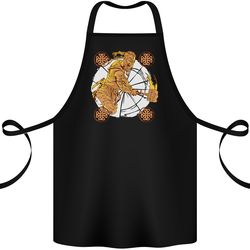 A Viking With a Hammer Thor Tribal Valhalla Cotton Apron 100% Organic Black