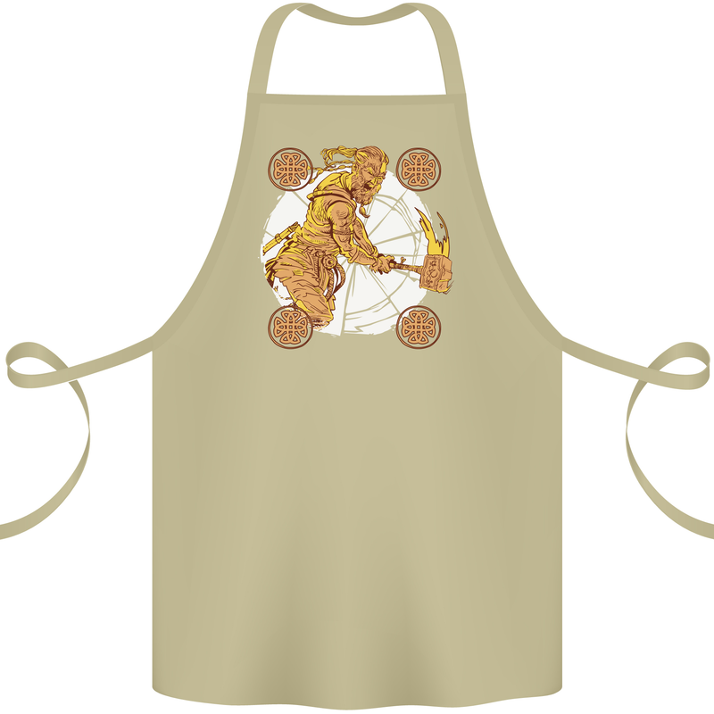 A Viking With a Hammer Thor Tribal Valhalla Cotton Apron 100% Organic Khaki