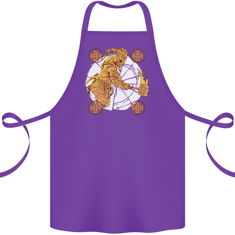 A Viking With a Hammer Thor Tribal Valhalla Cotton Apron 100% Organic Purple