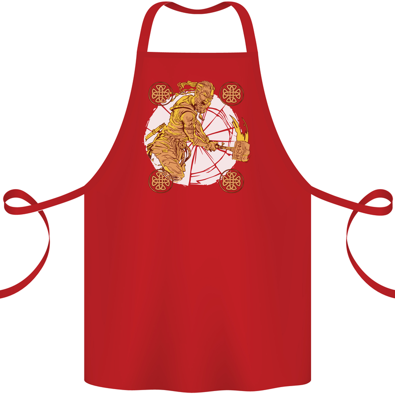 A Viking With a Hammer Thor Tribal Valhalla Cotton Apron 100% Organic Red