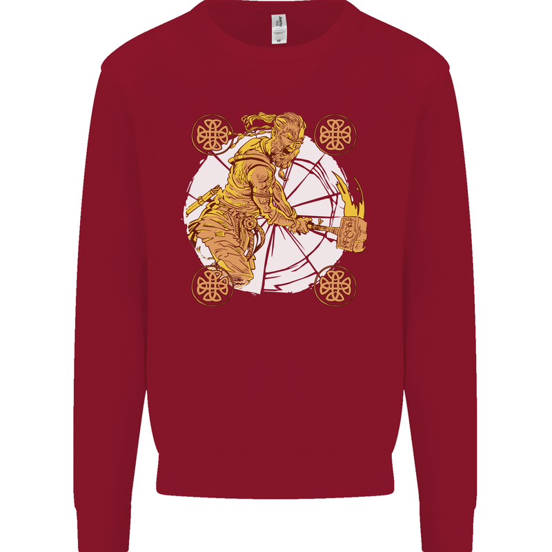 A Viking With a Hammer Thor Tribal Valhalla Kids Sweatshirt Jumper Red