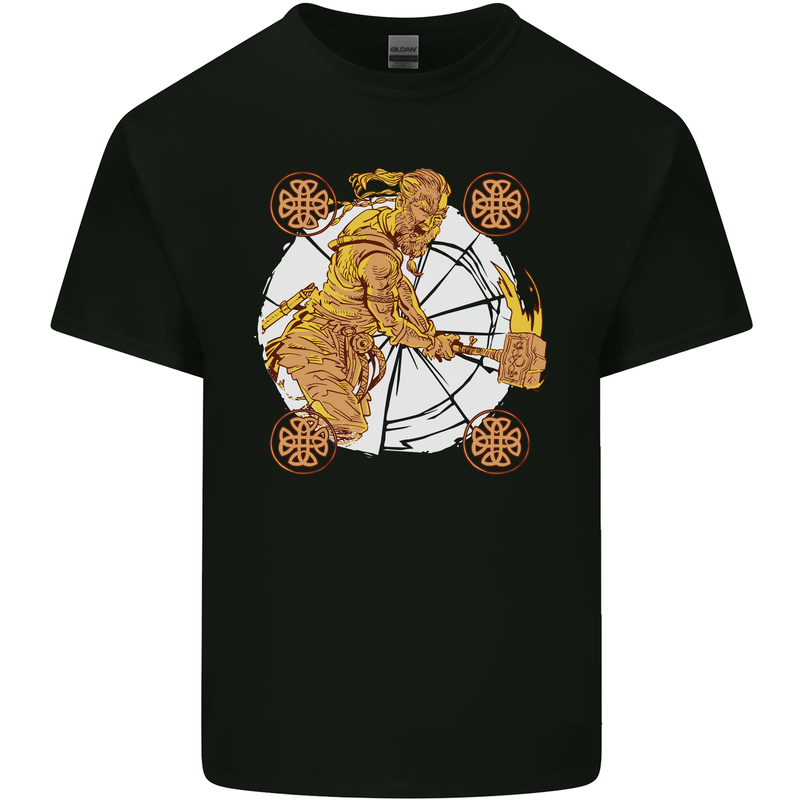 A Viking With a Hammer Thor Tribal Valhalla Kids T-Shirt Childrens Black