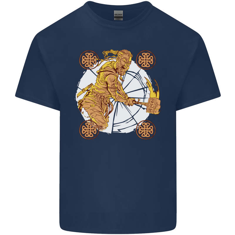 A Viking With a Hammer Thor Tribal Valhalla Kids T-Shirt Childrens Navy Blue