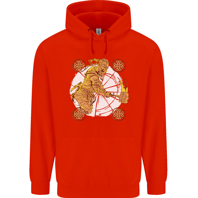 A Viking With a Hammer Thor Tribal Valhalla Mens 80% Cotton Hoodie Bright Red