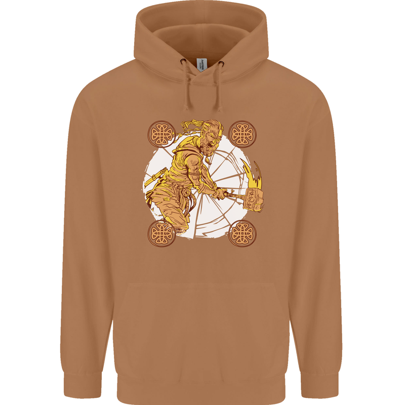 A Viking With a Hammer Thor Tribal Valhalla Mens 80% Cotton Hoodie Caramel Latte