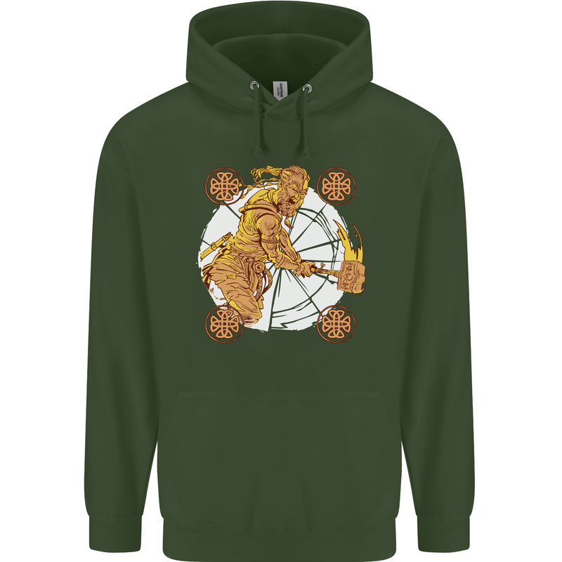 A Viking With a Hammer Thor Tribal Valhalla Mens 80% Cotton Hoodie Forest Green