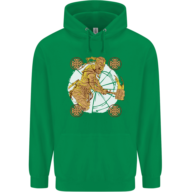 A Viking With a Hammer Thor Tribal Valhalla Mens 80% Cotton Hoodie Irish Green