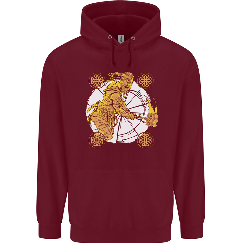 A Viking With a Hammer Thor Tribal Valhalla Mens 80% Cotton Hoodie Maroon