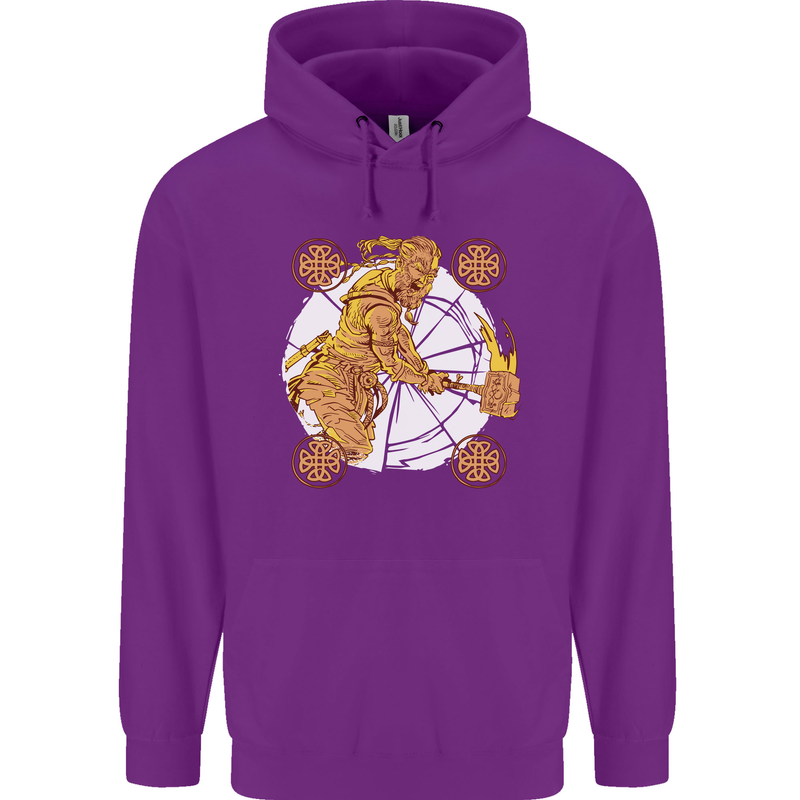 A Viking With a Hammer Thor Tribal Valhalla Mens 80% Cotton Hoodie Purple