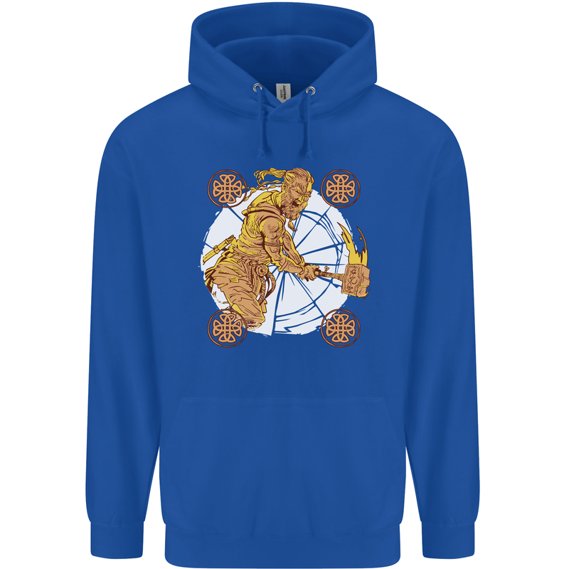 A Viking With a Hammer Thor Tribal Valhalla Mens 80% Cotton Hoodie Royal Blue