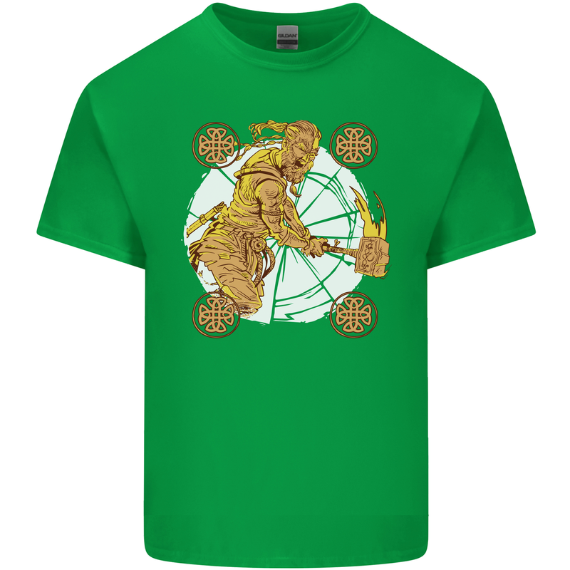 A Viking With a Hammer Thor Tribal Valhalla Mens Cotton T-Shirt Tee Top Irish Green