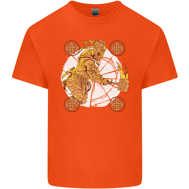 A Viking With a Hammer Thor Tribal Valhalla Mens Cotton T-Shirt Tee Top Orange