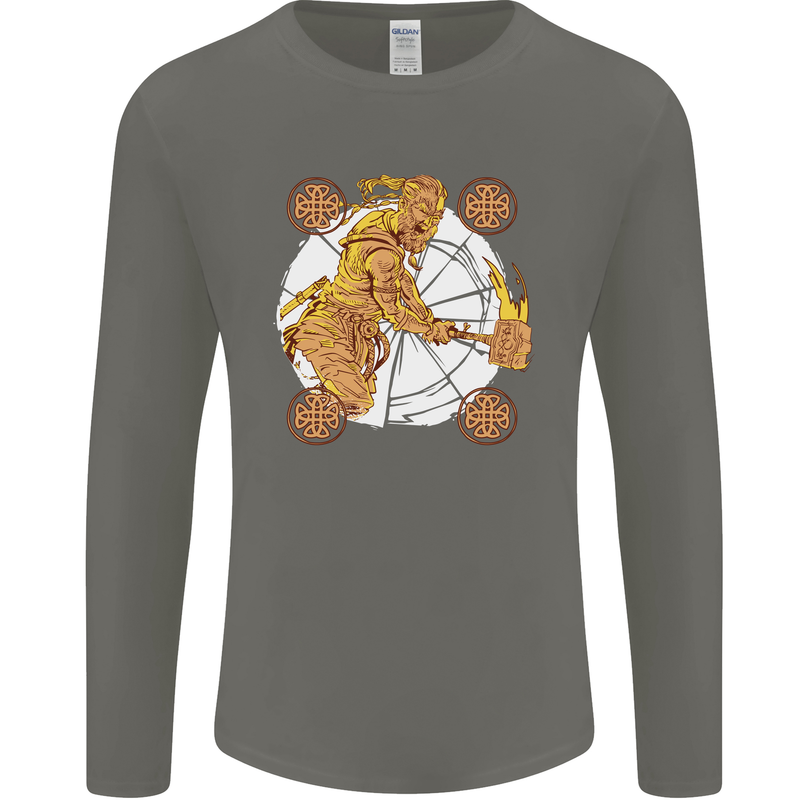 A Viking With a Hammer Thor Tribal Valhalla Mens Long Sleeve T-Shirt Charcoal