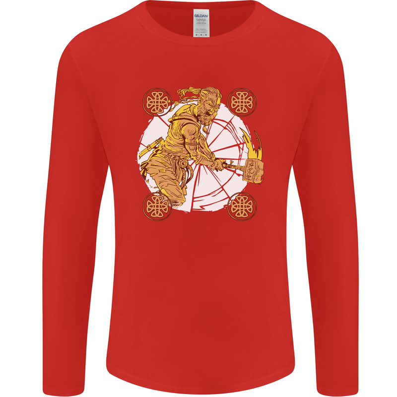 A Viking With a Hammer Thor Tribal Valhalla Mens Long Sleeve T-Shirt Red