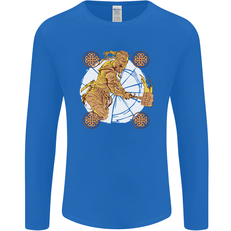 A Viking With a Hammer Thor Tribal Valhalla Mens Long Sleeve T-Shirt Royal Blue