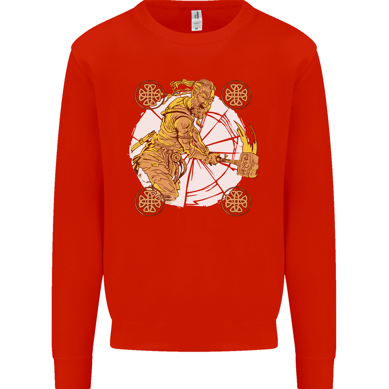 A Viking With a Hammer Thor Tribal Valhalla Mens Sweatshirt Jumper Bright Red