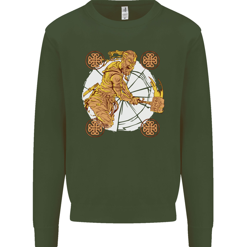 A Viking With a Hammer Thor Tribal Valhalla Mens Sweatshirt Jumper Forest Green