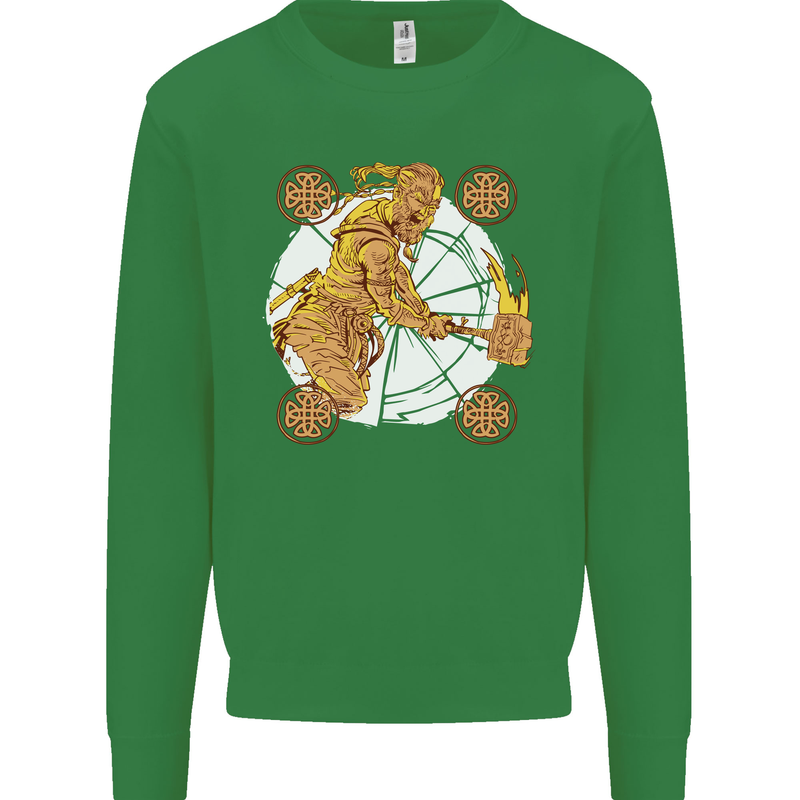 A Viking With a Hammer Thor Tribal Valhalla Mens Sweatshirt Jumper Irish Green