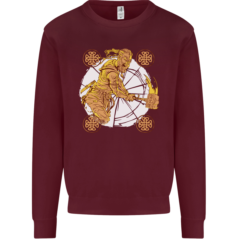 A Viking With a Hammer Thor Tribal Valhalla Mens Sweatshirt Jumper Maroon