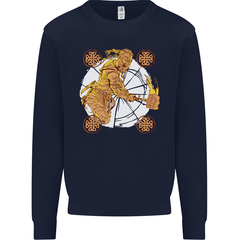 A Viking With a Hammer Thor Tribal Valhalla Mens Sweatshirt Jumper Navy Blue