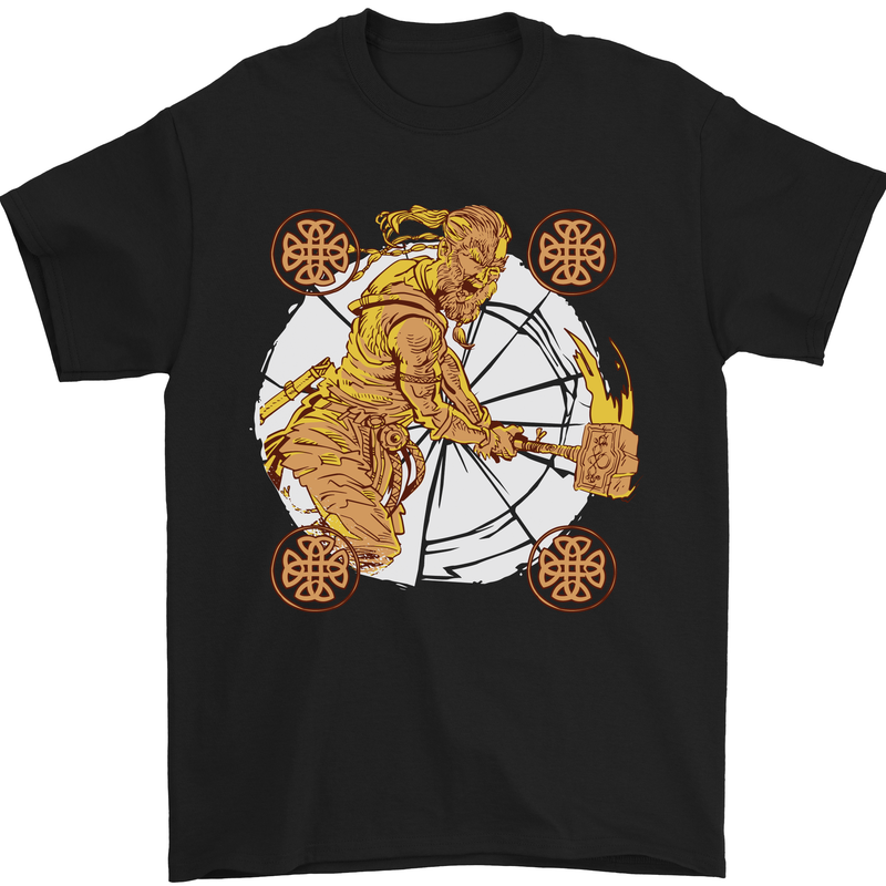 A Viking With a Hammer Thor Tribal Valhalla Mens T-Shirt Cotton Gildan Black